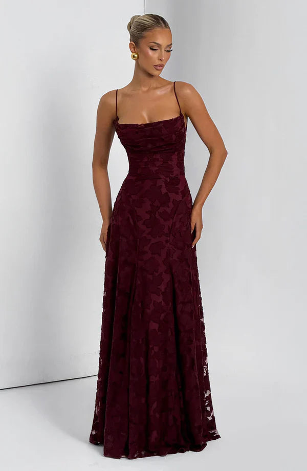 ELARA MAXI DRESS – CHERRY LACQUER