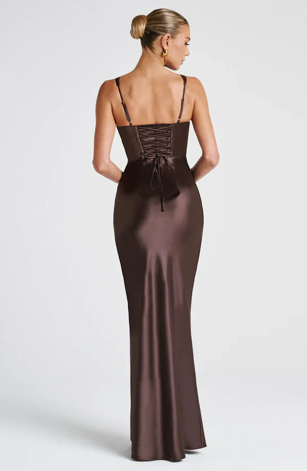 ALINA MAXI DRESS – PLUM BROWN